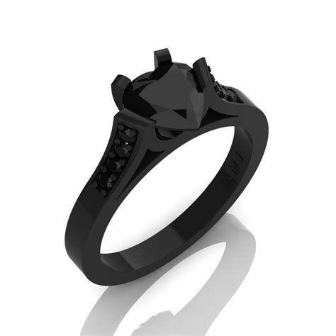 Gorgeous 14K Black Gold 1.0 Ct Heart Black Diamond Modern Wedding Ring ...