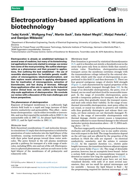 (PDF) Electroporation-based applications in biotechnology