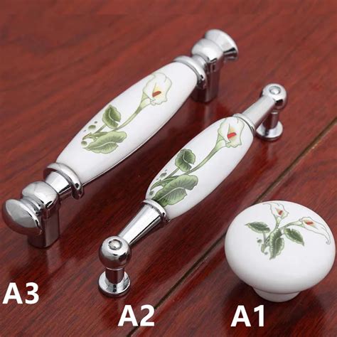 96mm fashion rural ceramic dresser handles white green porcelain drawer cabinet knobs pulls 3.75 ...