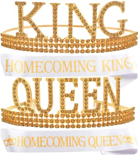 Buy King's and Queen's Royal Crowns Gold,"Homecoming King" and"Homecoming Queen" Satin Sash ...