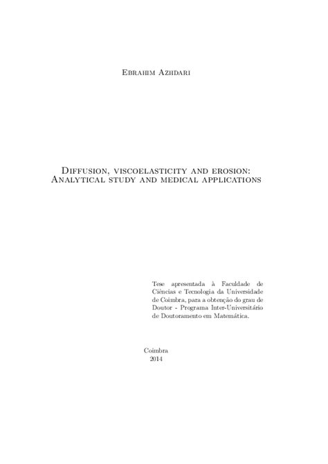 (PDF) Diffusion, viscoelasticity and erosion: Analytical study and medical applications | Paula ...