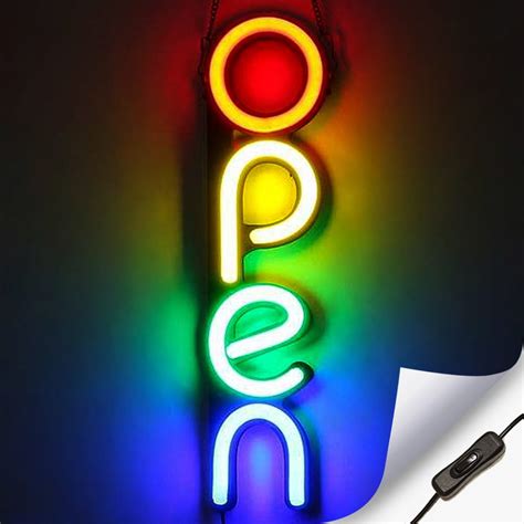 Vertical LED Neon Open Sign for Business - Bright LED Open Sign with ON ...