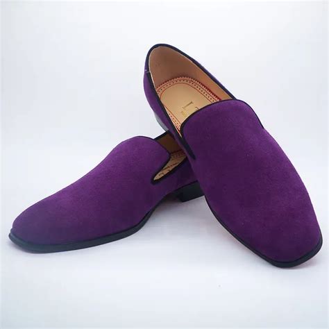 LTTL Dark Purple Suede Men Loafers Square Toe Dress Shoes Slip On Men's ...