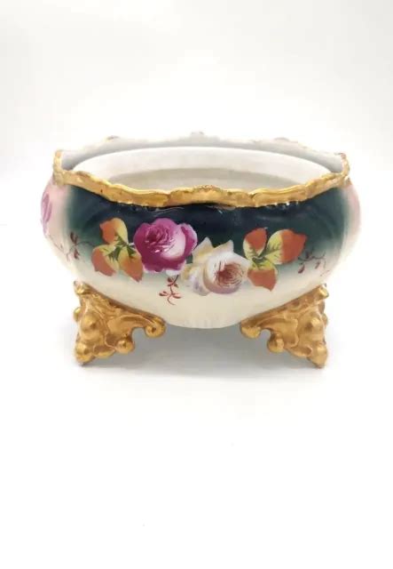 LIMOGES ANTIQUE PLANTER vase hand painted flowers gold accents porcelain B & H $196.88 - PicClick