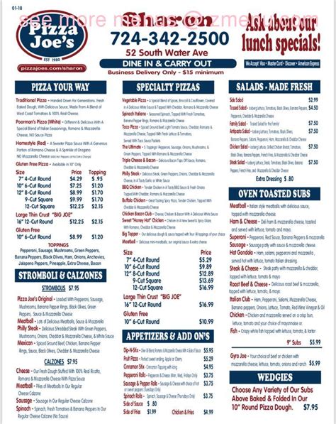 Pizza Joes Grove City Pa Menu