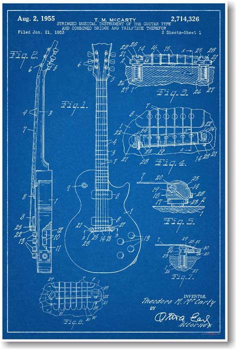 Buy Gibson Les Paul Guitar Patent - NEW Famous Invention Blueprint ...