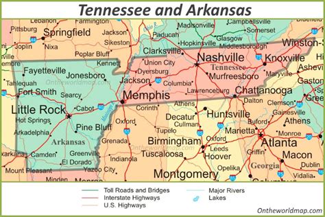 Map Tennessee and Arkansas - Ontheworldmap.com