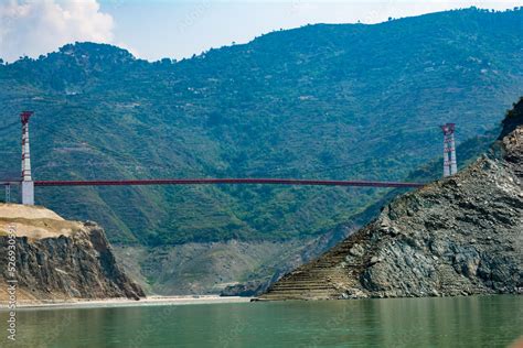 The hanging bridge over Tehri Lake. Dobra-Chanti bridge. The 725-metre ...