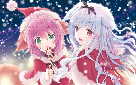 Sfondi : anime girls, Natale, christmas clothes, la neve, occhi verdi ...