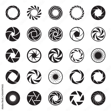 Camera Aperture icons. Shutter icons. Collection of 25 Back Symbols of Camera Iris Diaphragm ...