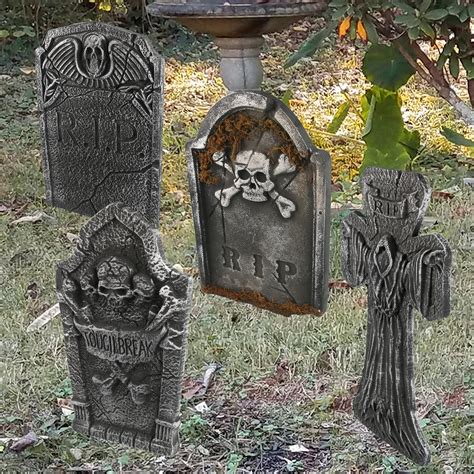 4 Pack 14'' x 22'' Halloween Foam RIP Tombstones Graveyard Headstone with 8 Stakes for Halloween ...