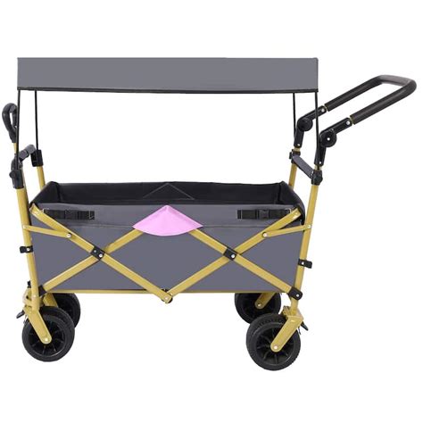 Outdoor Push & Pull Utility Folding Wagon with Removable Canopy - Bed ...