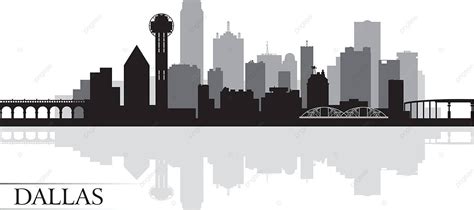 Dallas City Skyline Silhouette Background Building Landmark Reflection Vector, Building ...