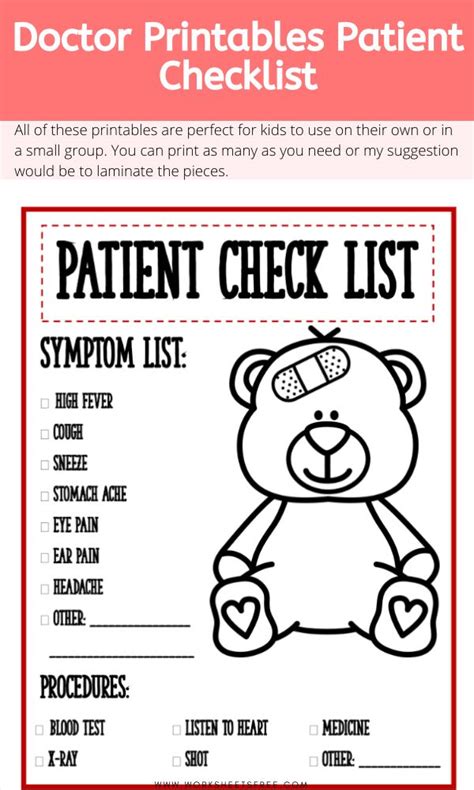 Doctor Printables Patient Checklist Worksheets Patient Checklist: This is a place where the do ...