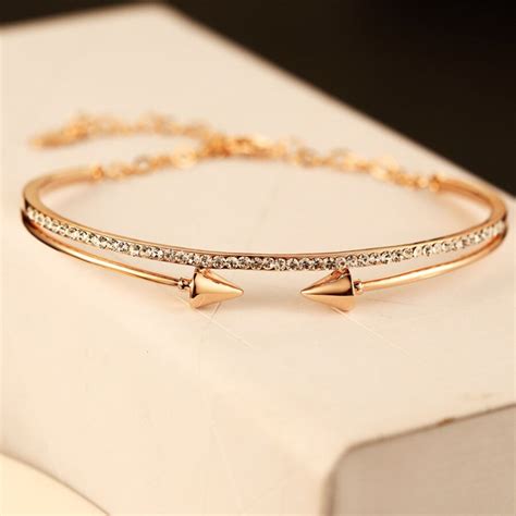 Crystal Bracelets for Women Luxury Brand Nail Bracelet Bangles Fashion Stainless Steel Gold Drop ...