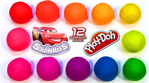 12 Play-Doh Rainbow Surprise Eggs with Disney Cars 2 Squinkies Series 2 ...