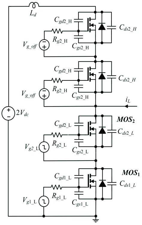 Equivalent circuit of two series connected SiC MOSFETs. | Download ...