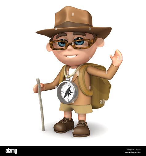 3d Explorer character waves a cheerful hello Stock Photo - Alamy