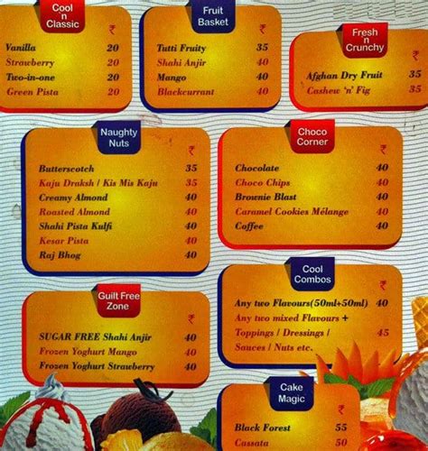 Ice Cream Parlour Menu