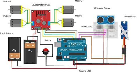 Obstacle Avoiding Robot 4 wheel | Obstacle avoiding car | Techatronic