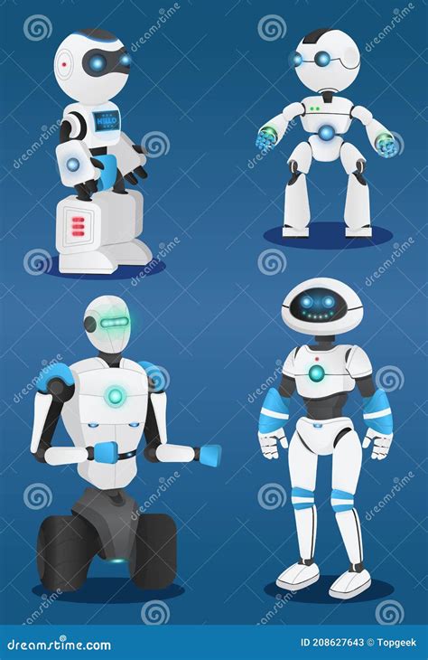 Futuristic Robots at Blue Background, Artificial Intelligence, Innovative Humanized Model of ...