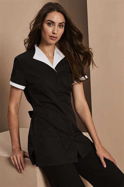 Black Housekeeping Tunic with White Trim - Simon Jersey Hospitality Uniforms