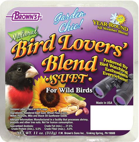 BROWN'S Garden Chic! Bird Lovers' Blend Suet Cake Wild Bird Food, 11-oz tray - Chewy.com