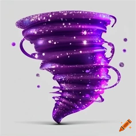 Cartoonish purple glittering tornado on white background on Craiyon