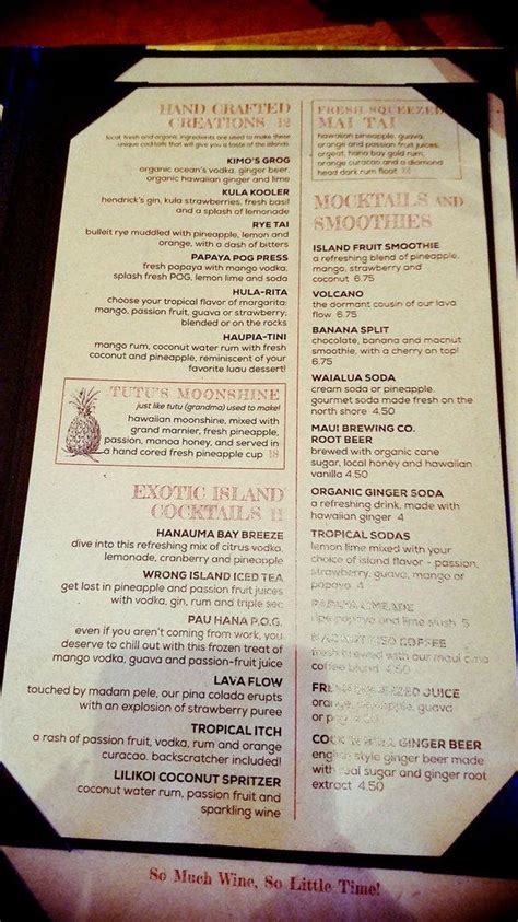 Menu at Hula Grill Waikiki restaurant, Honolulu