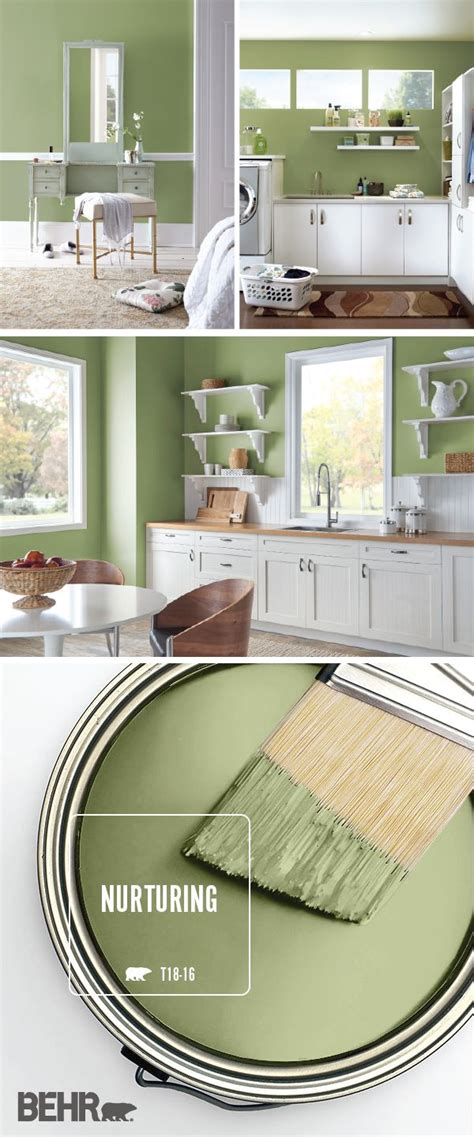 There’s more than one way to use the BEHR Paint Color of the Month, Nurturing, in the interior ...