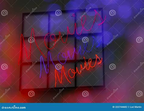 Neon Movie Theater Sign, Movies Movies Movies with Bokeh Stock Photo - Image of romantic ...