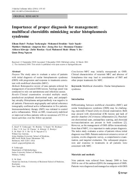 (PDF) Importance of proper diagnosis for management: multifocal choroiditis mimicking ocular ...