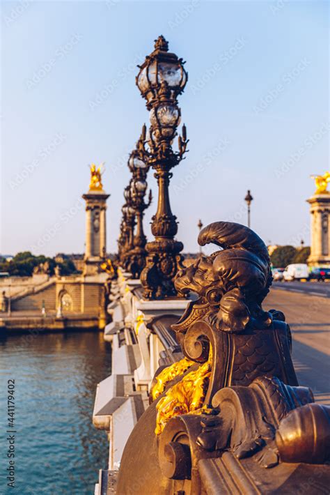 Pont Alexandre III bridge over river Seine in the sunny summer morning ...