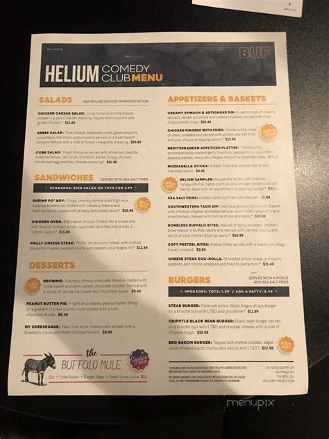 Menu of Elements at Helium Comedy Club in Buffalo, NY 14203