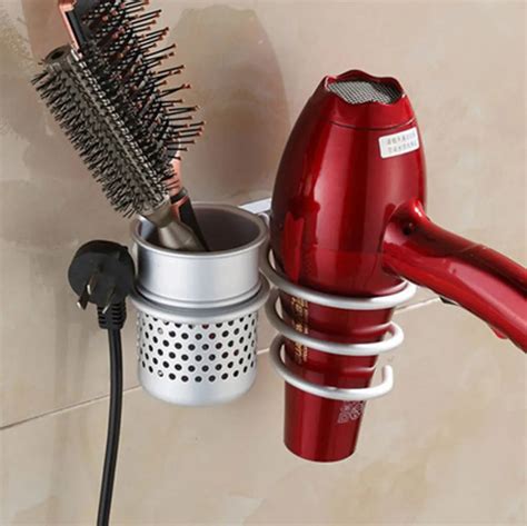 Hair Dryer Comb Holder Rack Metal Wall Mount Bathroom Shelf Hairdryer Stand Holders Hanger Flat ...