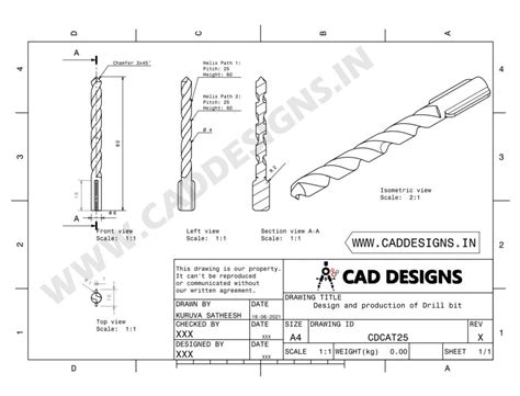 Drill Bit Design in CATIA V5 with Drawing Sheet | CAD Designs