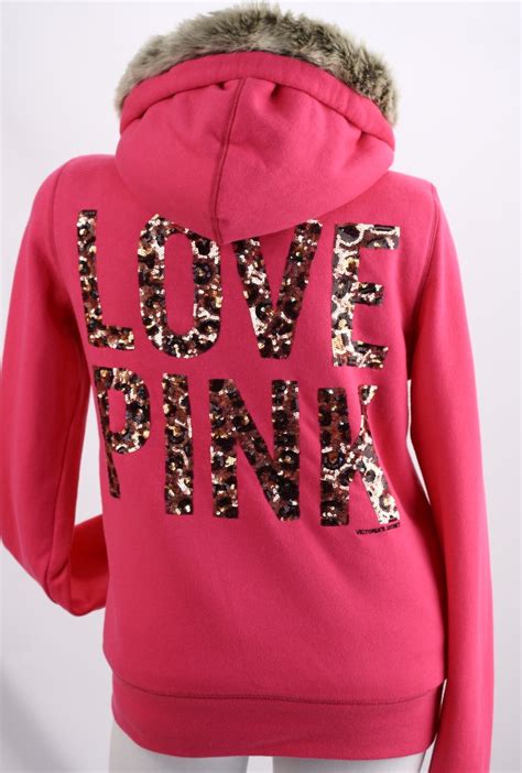 Victoria's Secret PINK Leopard Sequin Bling Fashion Show Fur Hoodie Coat | eBay