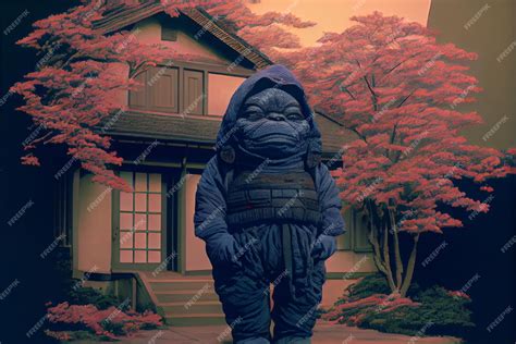 Premium AI Image | Statue of a gorilla standing in front of a house ...