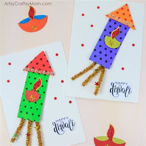 Firecracker Themed Diwali Greeting Card for Kids - Artsy Craftsy Mom