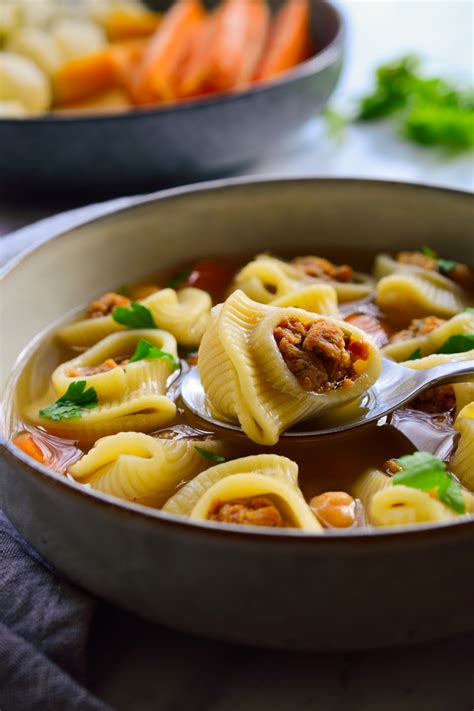 Vegetarian Pasta Soup with Seitan Meatballs - Cilantro and Citronella