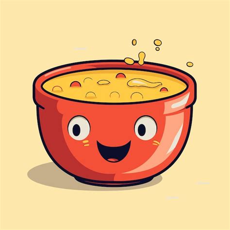 Premium Vector | A cartoon drawing of a bowl of macaroni and cheese with a smiling face.