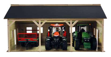 #KG610340 1/16 Wooden Farm Machinery Shed for 3 Tractors | Action Toys