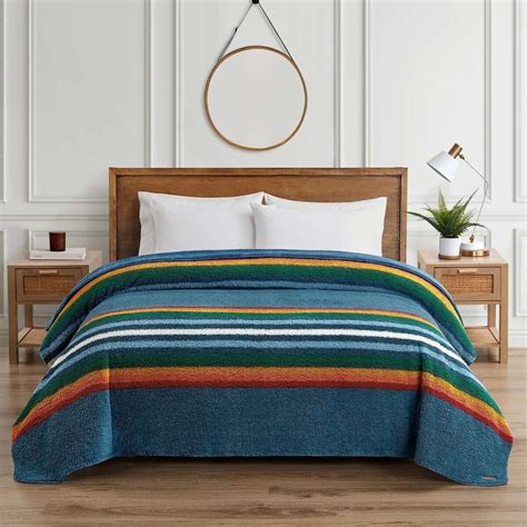 Pendleton Sherpa Fleece Blanket, Queen, Serape Stripe Blue