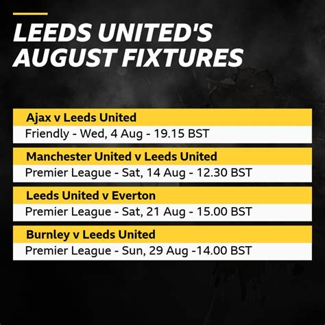 Leeds United's August fixtures - BBC Sport