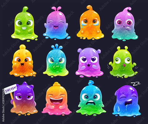 Little cute cartoon colorful glitter slime characters set. Stock Vector ...