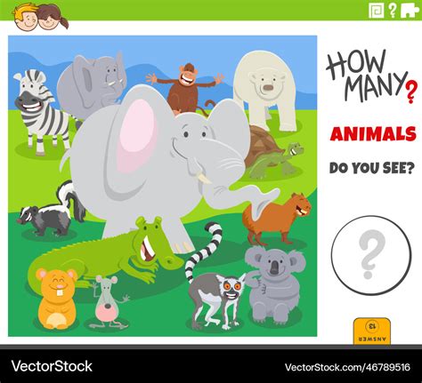 Counting cartoon animal characters educational Vector Image