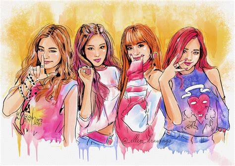 #LISA #JENNIE #JISOO #ROSÉ #BLACKPINK | Cute art drawings, Pink drawing, Bff drawings