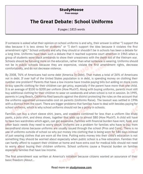 The Great Debate: School Uniforms Free Essay Example