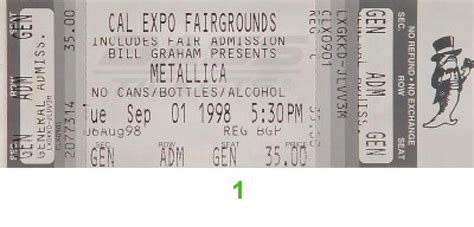 Metallica Vintage Concert Vintage Ticket from Cal Expo Amphitheater ...