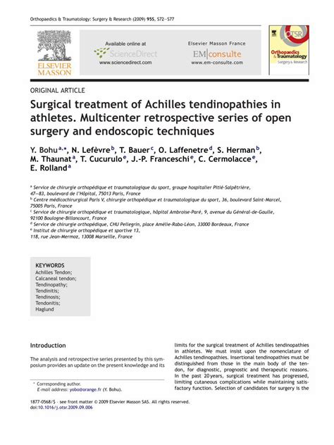 (PDF) Surgical treatment of Achilles tendinopathies in athletes. Multicenter retrospective ...